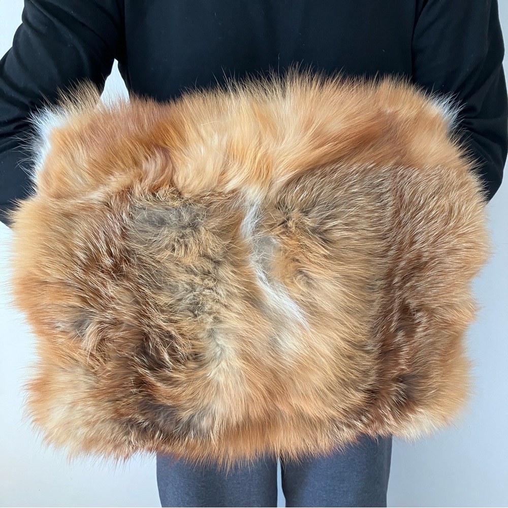 VTG red fox muff w/black satin lining